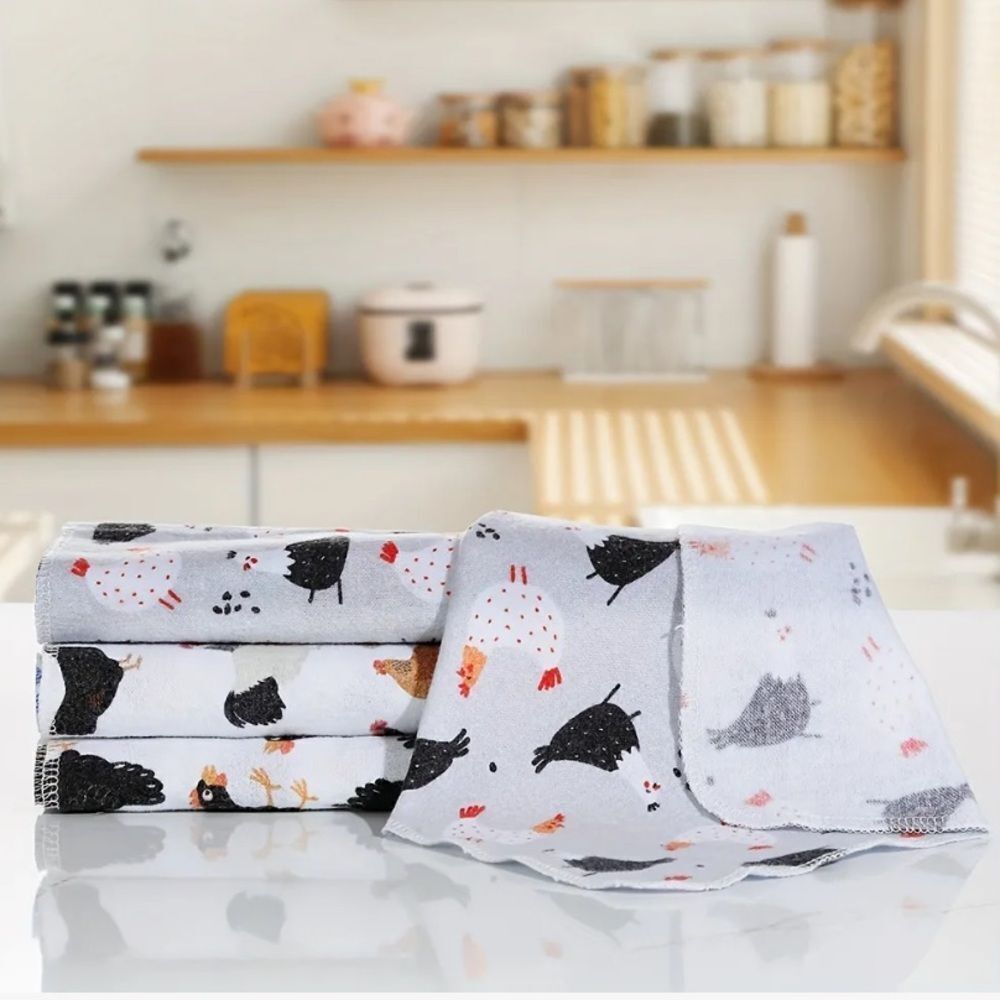 Set of 6 Reusable Cotton Towels Farmhouse Chickens - Picture 4 of 6